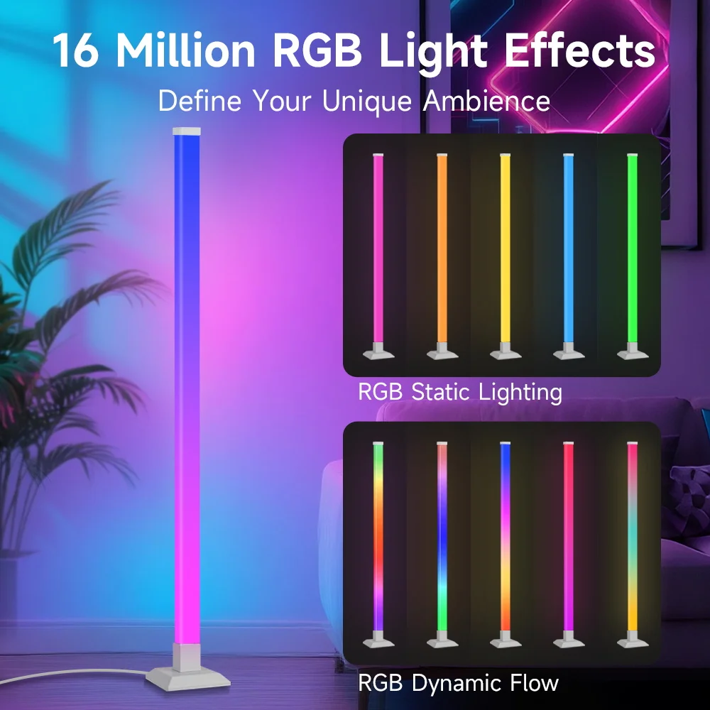 Remote Control Floor Lamp 150CM 16 Colors RGB Mood Lighting Room Decoration Corner Stand Lights For Bedroom Living Room Dining