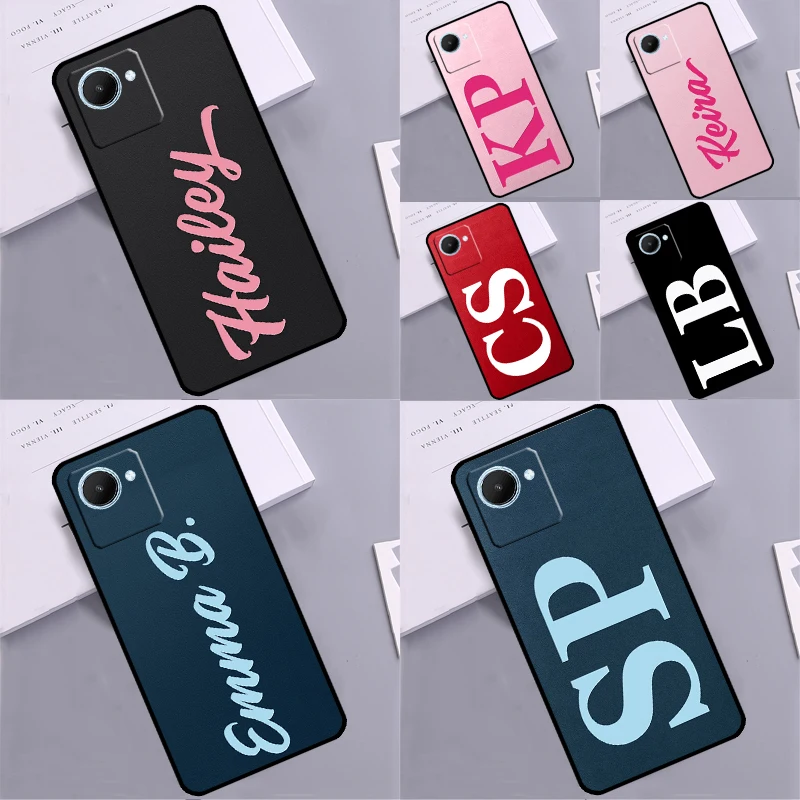 Large Initials Monogram Initial Custom Case For Realme GT Neo 5 3 2 3T 8 9 10 11 Pro Plus C15 C25s C21Y C30 C33 C35 C53 C55 C31