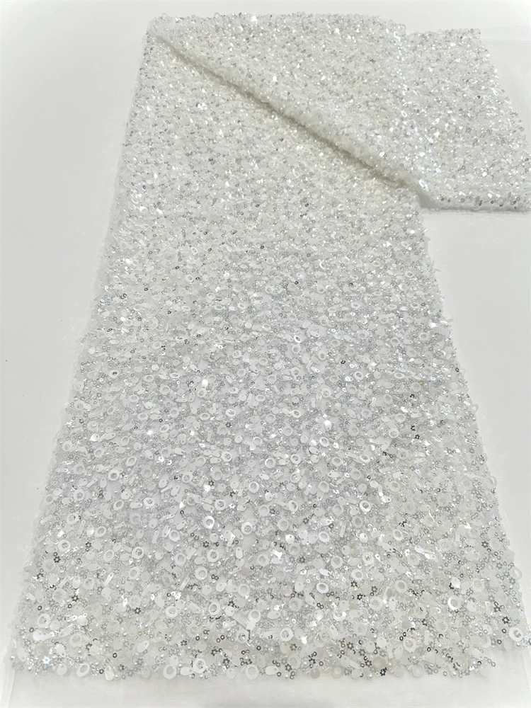 Luxury Elegant Handmade เย็บปักถักร้อยลูกปัดลูกไม้คุณภาพสูงแอฟริกัน 3D ลูกไม้เลื่อมผ้างานแต่งงานเย็บ,