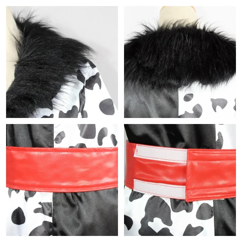 Meisjes Vrouwen Cruella Cosplay Volwassen Cruella De Vil Jurk Masker Ketting Dalmatische Kostuum Deville Jurk disfraz De Halloween