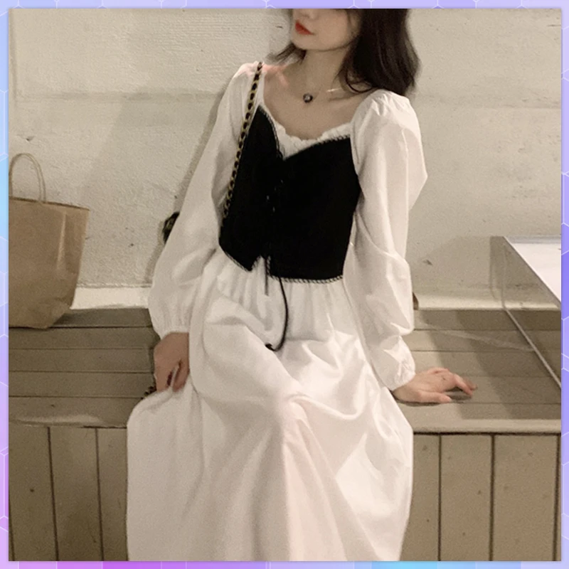 

Plus Size Women's Dress Long Sleeve Fake 2 Piece Korean Vintage Elegant Mini Dresses 2022 Spring Autumn Casual Kawaii Vestidos