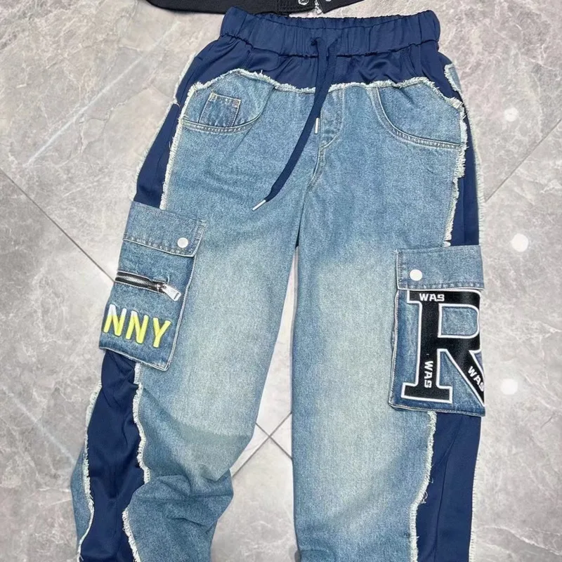 ANJY Autunno Nuove Donne Alla Moda Jeans Patchwork Denim Tasche di Colore a Contrasto Streetwear Elegante Elegante Y2K Chic Pantaloni Casual A9990