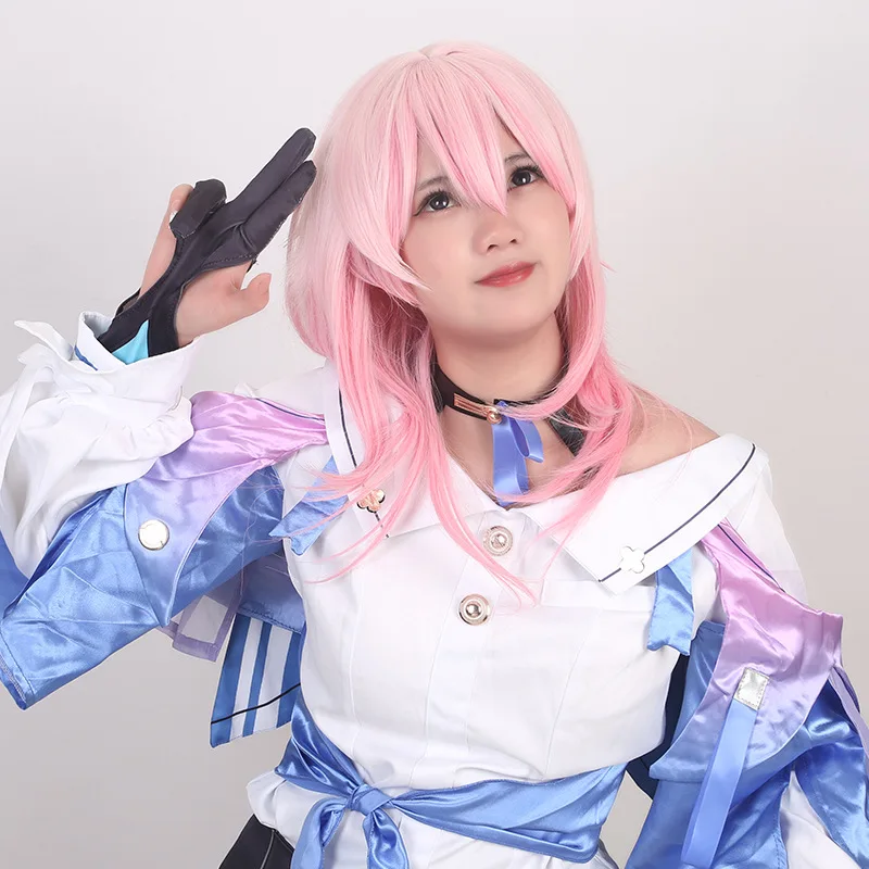 Peruka Cosplay Bh3 March 7th Star Rail Symulacja Skóry Głowy Różowe Gradientowe Warstwy