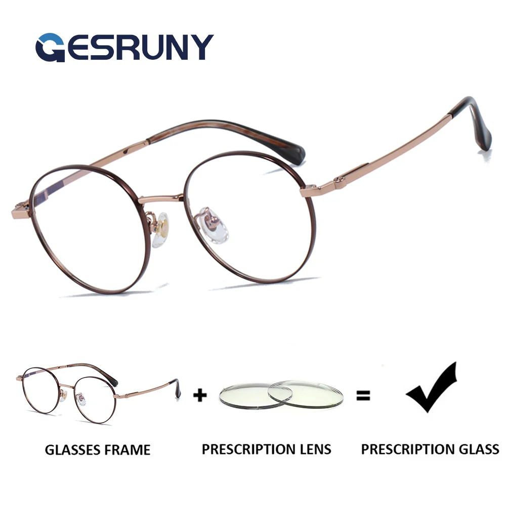 

Gesruny Classic Progressive Prescription Glasses High-quality Titanium Frames Myopia Eyewear Round Optical Eyeglasses for Women