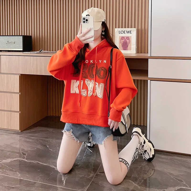 With Hat Hoodies Women Plus Velvet Thicken All-match Trendy Warm Young Streetwear Korean Fashion Autumn Winter Students Clothing