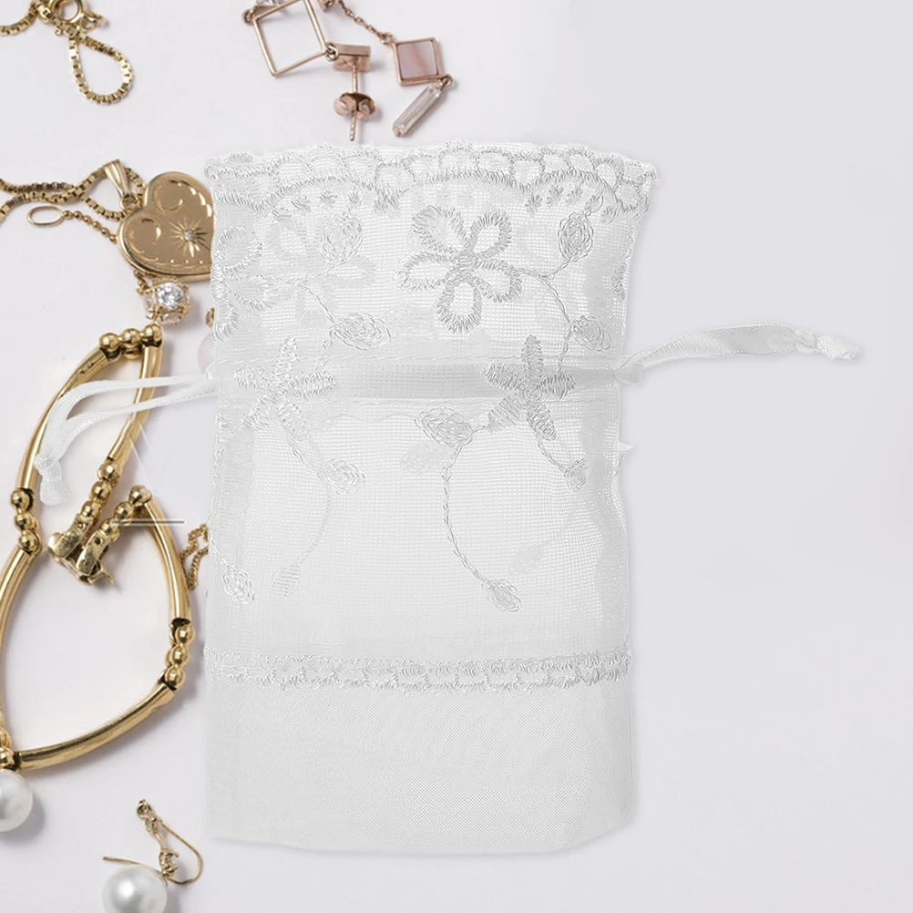 

5pcs Jewelry Storage Bags White Slub Yarn Drawstring Foldable Base Breathable Material Lavender Sachet Pouches Baby Shower