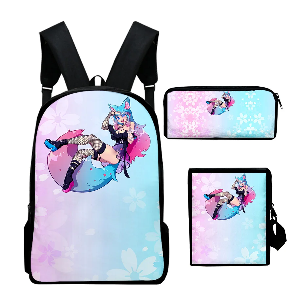 Harajuku VTuber Silvervale Anime 3D Print 3pcs/Set pupil School Bags Laptop Daypack Backpack Inclined shoulder bag Pencil Case