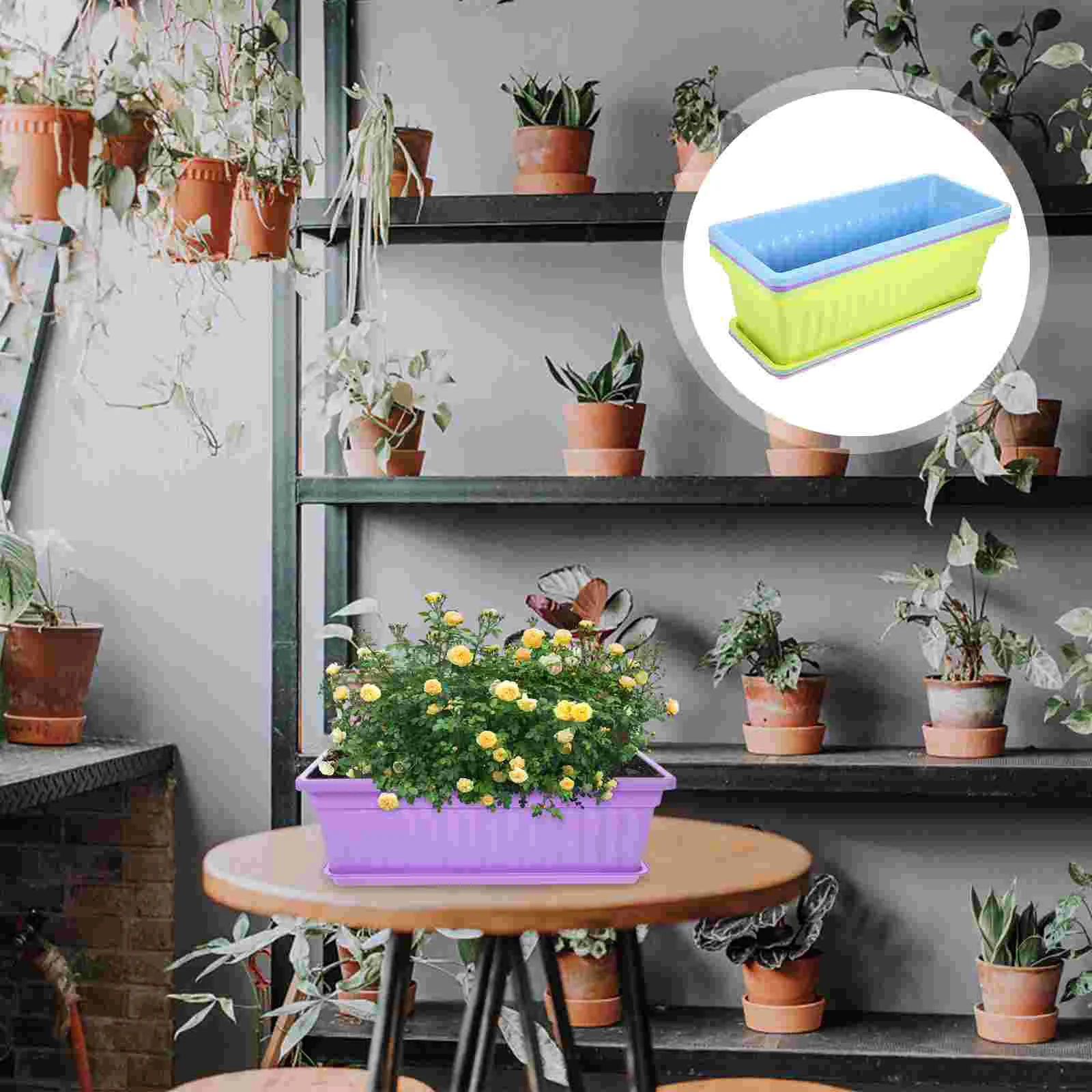 4 Sets 17 Inch Rectangle Window Flower Boxes Trays for Balcony Garden Patio Square Tray Planter Box Flower Pot Holder