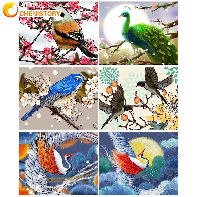 

CHENISTORY Modern Painting By Numbers Acrylic Paints Decorative Paintings Birds And Flowers Picture Paint For Adults Wall Decor