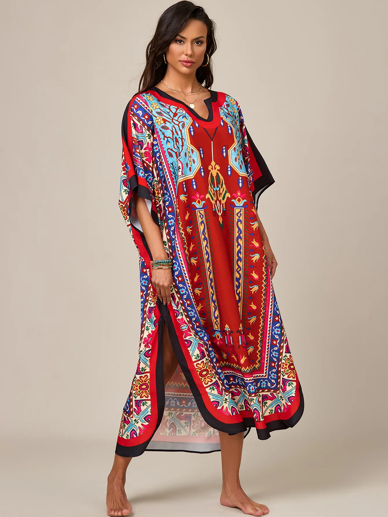 Mulheres africano kaftan maxi maiô praia cobrir roupa de dormir loungewear vestido casual senhoras dashiki caftan tamanho livre