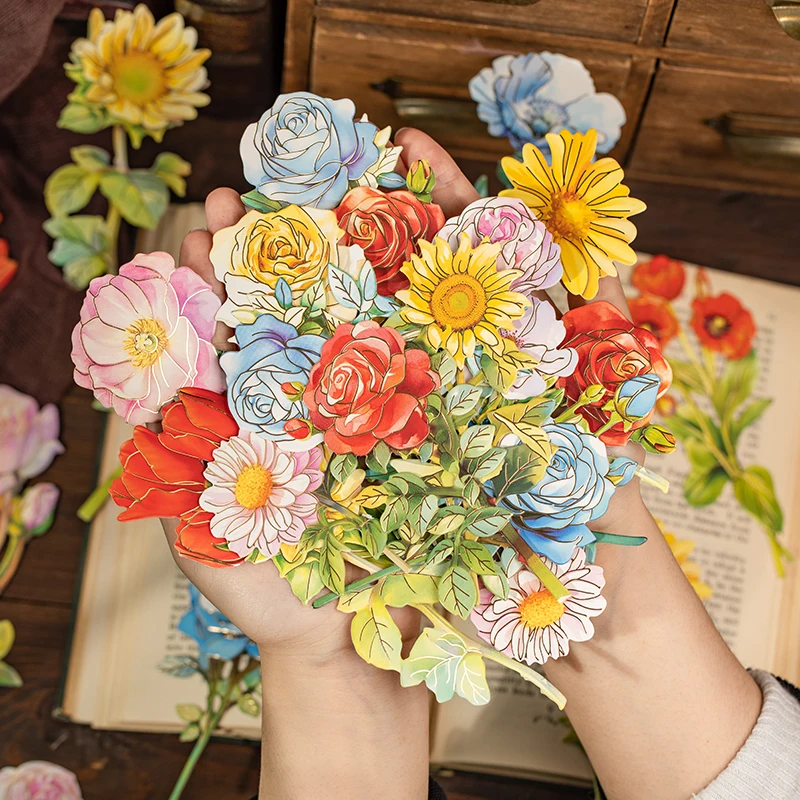

8pcs Blossoms on the road PET Flower Sticker Pack Scrapbooking Supplies Planner Decorative Junk Journal Card Stationery Stickers
