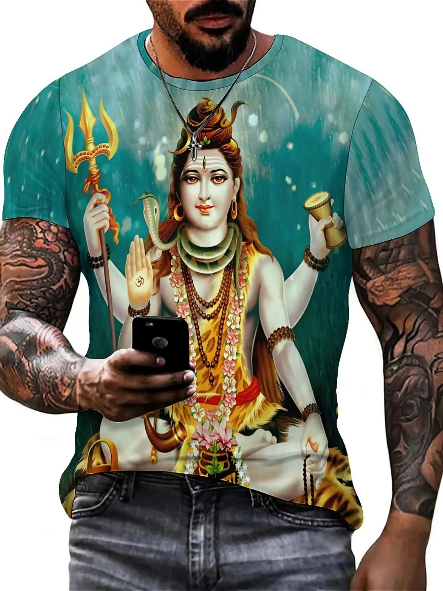 Men's & Women's Hindu Lord Shiva Graphic T-Shirt - Indian God Tee with Trident, Soft Polyester Shirt for Cultural Events