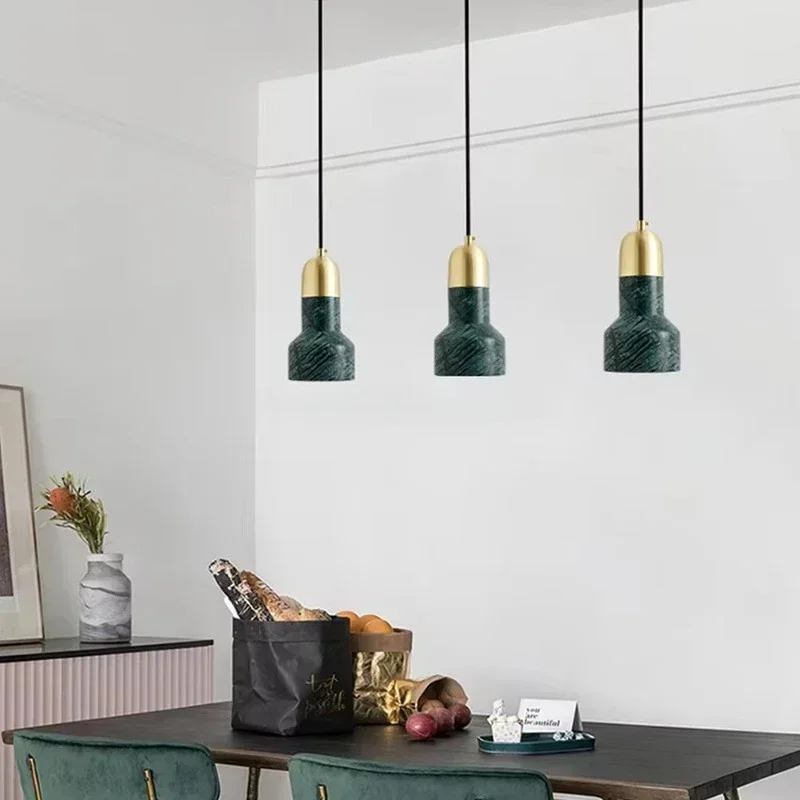 Nordic Copper Chandeliers Hotel Hall LED Pendant Lights Room Decor Bedroom Restaurant Bar Creative Minimalist Torch Marble Lamp image 4