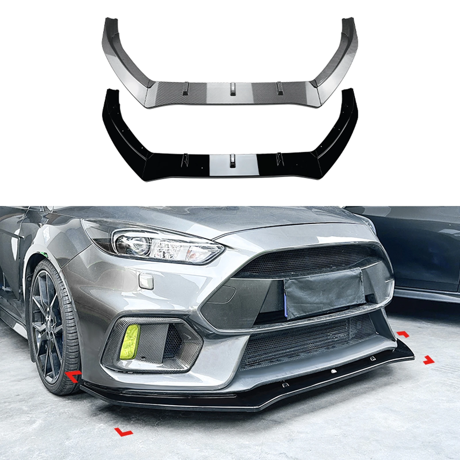 

For Ford Focus RS MK3 2015 2016 2017 2018 Front Bumper Spoiler Lip Carbon Fiber Look/Gloss Black Lower Splitter Blade Body Kit