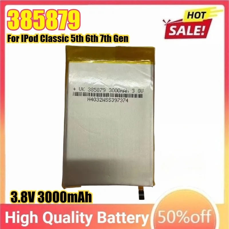

3.8V 3000mAh 385879 Rechargeable Battery for IPod Classic 5th 6th 7th Gen Upgrade Replacement