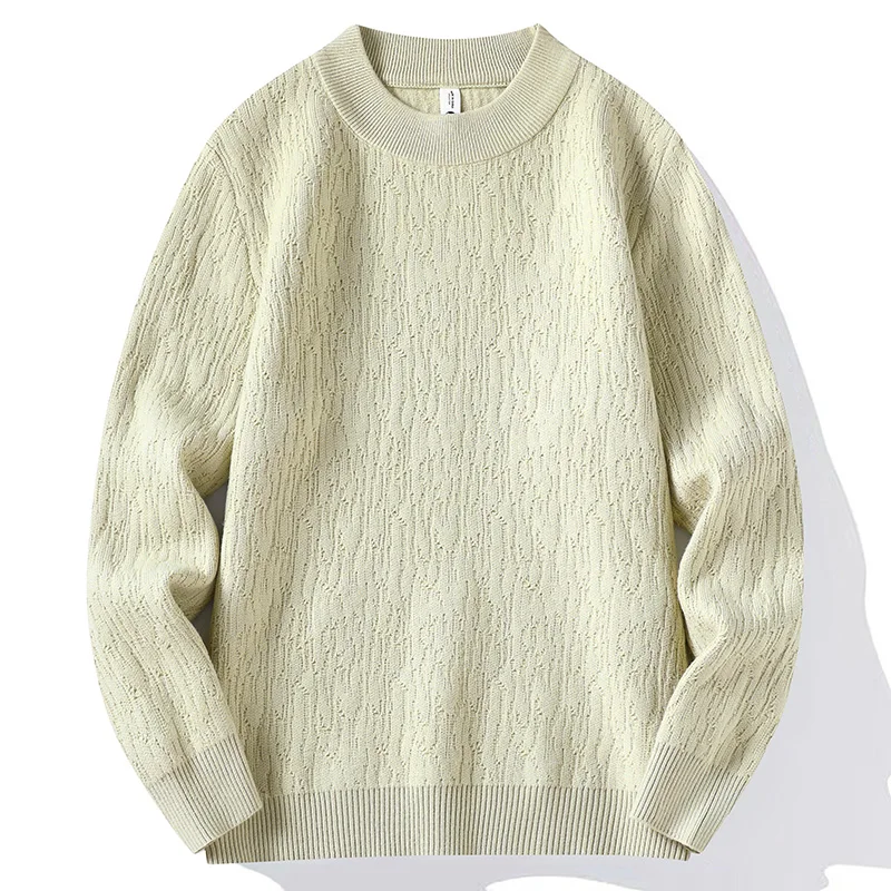 

Мужской вязаный свитер с круглым вырезом, однотонный, теплый базовый слой, осенне-зимний, утолщенный, мягкий, комфортный, стандартный крой, с длинным рукавом