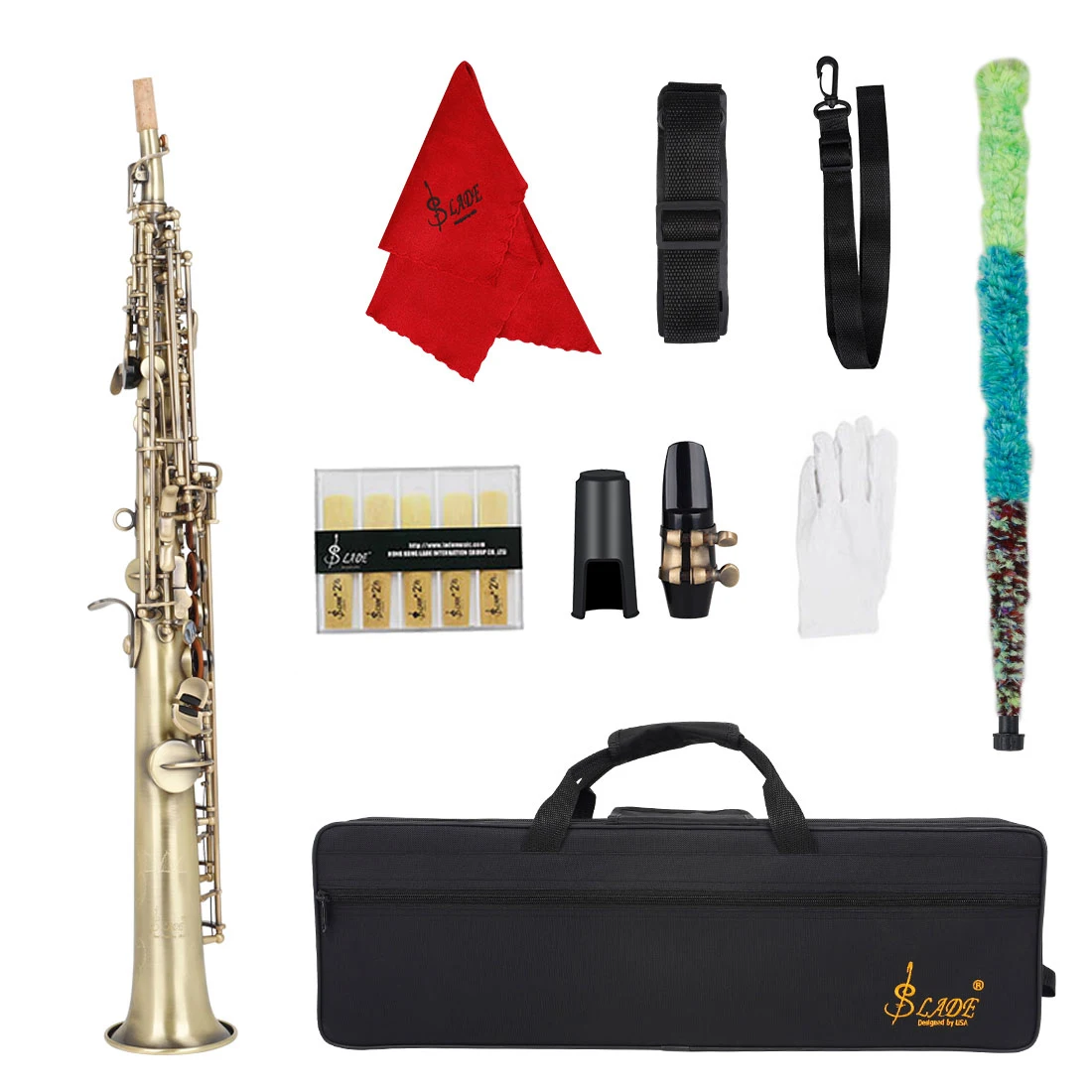 SLADE Bb Soprano Saxophone Vintage Bronze Copper B Flat Sax Set with Case Saxophone Accessory Professional Woodwind Instruments