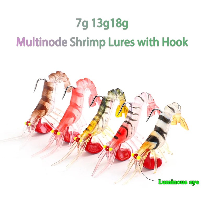 

5PCS Soft Simulation Shrimp Prawn Lure Hook Fishing Tackle Fishing Lures Artificial 7g/13g/18g Bait Wobblers for Trolling