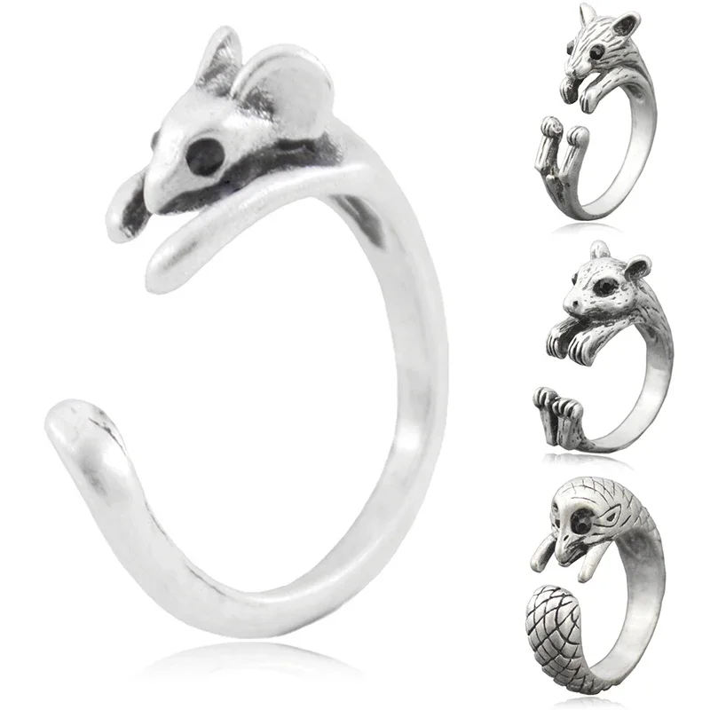 4 Style Funny Tiny Mouse & Mice & Hedgehog Rings for Women Anel Retro Punk Animal Metal Coupl Ring Men Girls Unique Child Gift