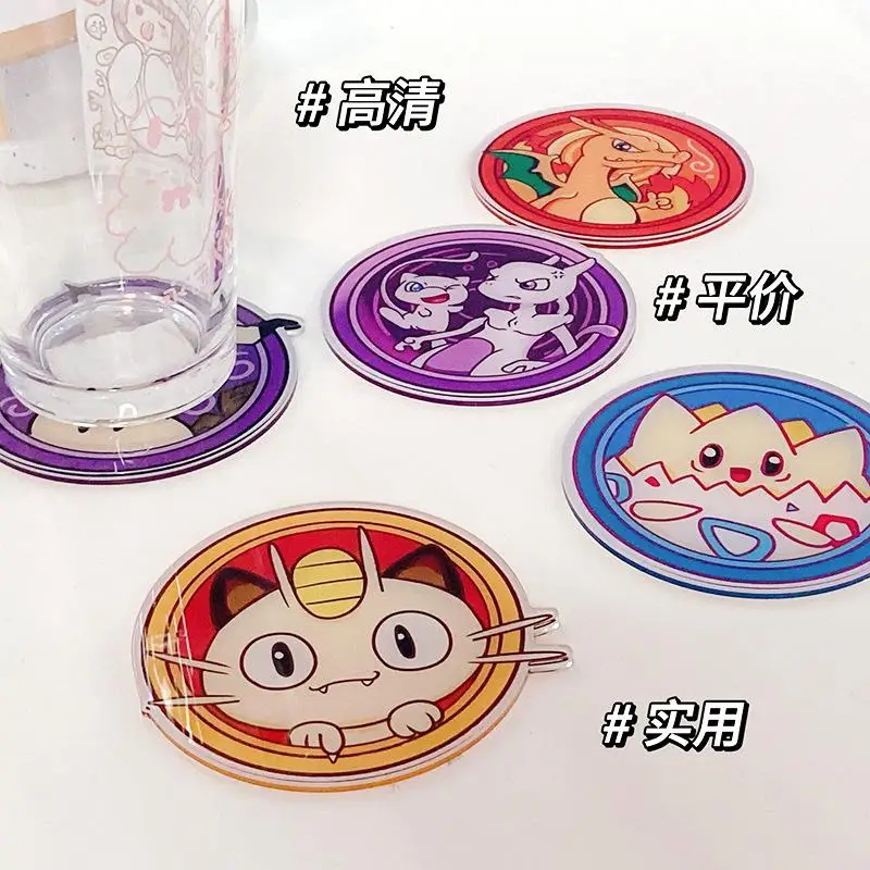 Pokemons Acrylic Coaster Anime Kawaii Decorate Student Cartoon Potholder Creativity Round Tea Coaster Surrounding Gift Wholesale