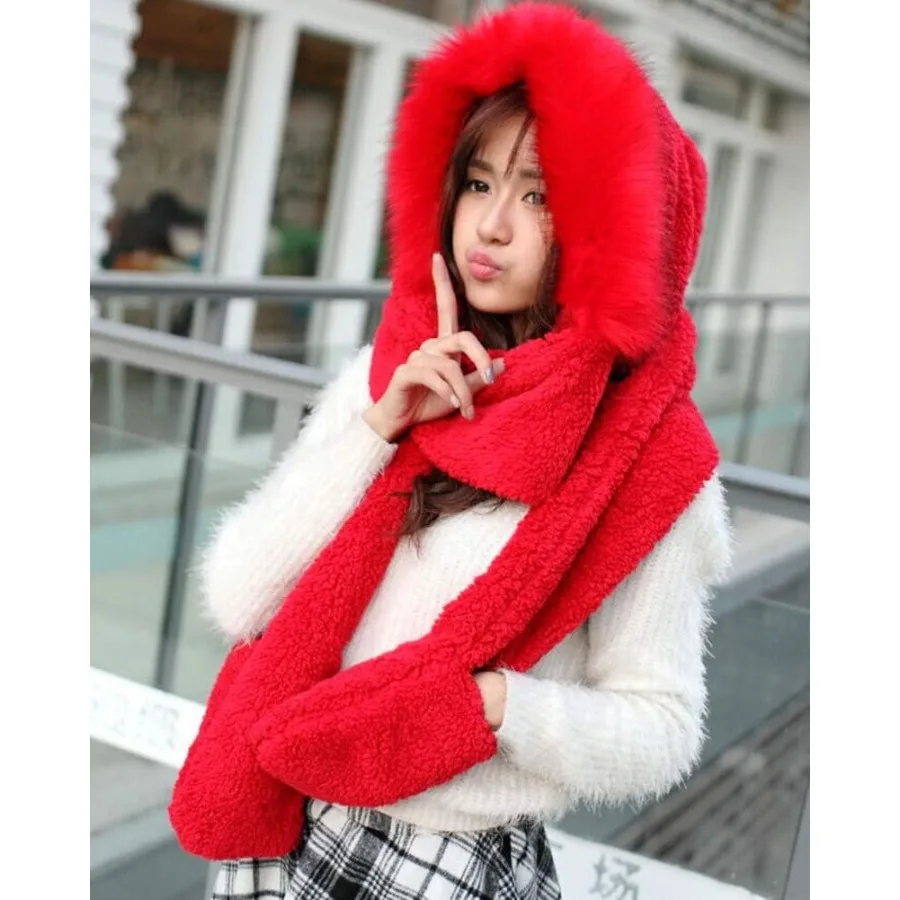 Gorro con capucha y bufanda para mujer, conjunto cálido de invierno con tela de felpa suave para actividades al aire libre, diseño grueso y aislado para Extr