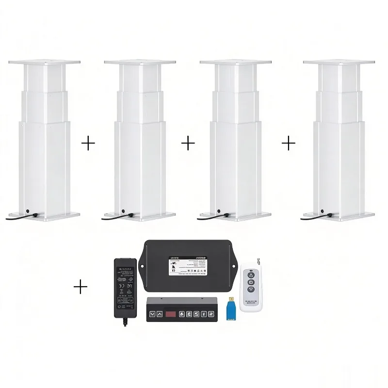 4Pieces Electric Lifting Columns with Synchronous Control Hall controller Set 395m/545mm/765mm/1155m Stroke 200kg Load