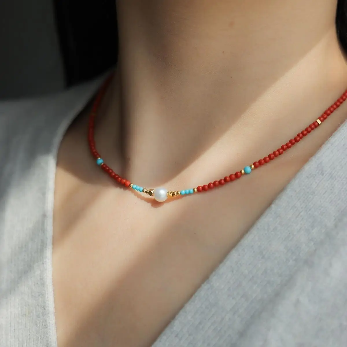 معدل مراجعة إيجابي طبيعي سيتشوان جنوب الأحمر Xiaomi الخرز سلسلة الترقوة اللؤلؤ النقل حبة قلادة مع سحر متعدد الاستخدامات #1