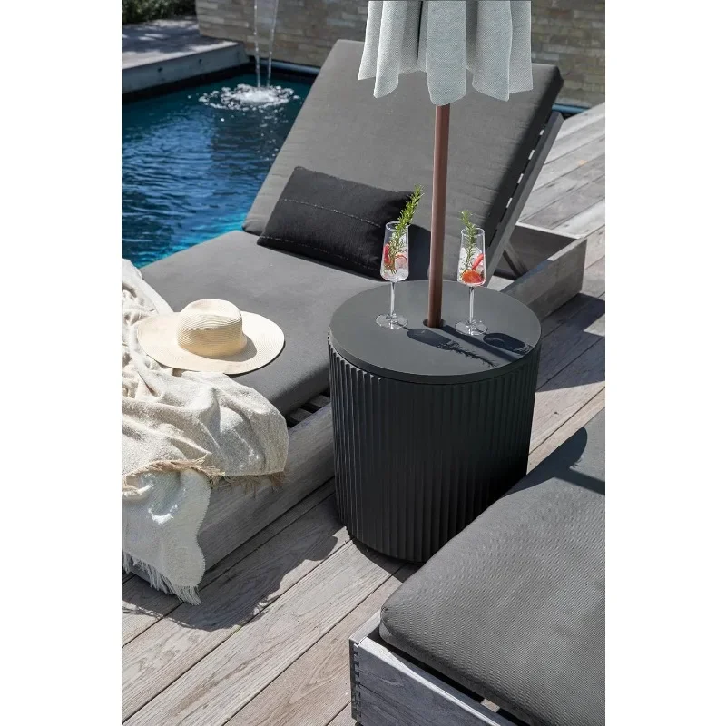 Umbrella Side Table-Outdoor Patio Table with Umbrella Hole for Porch/PatioModern Coffee, Picnic or Poolside Table