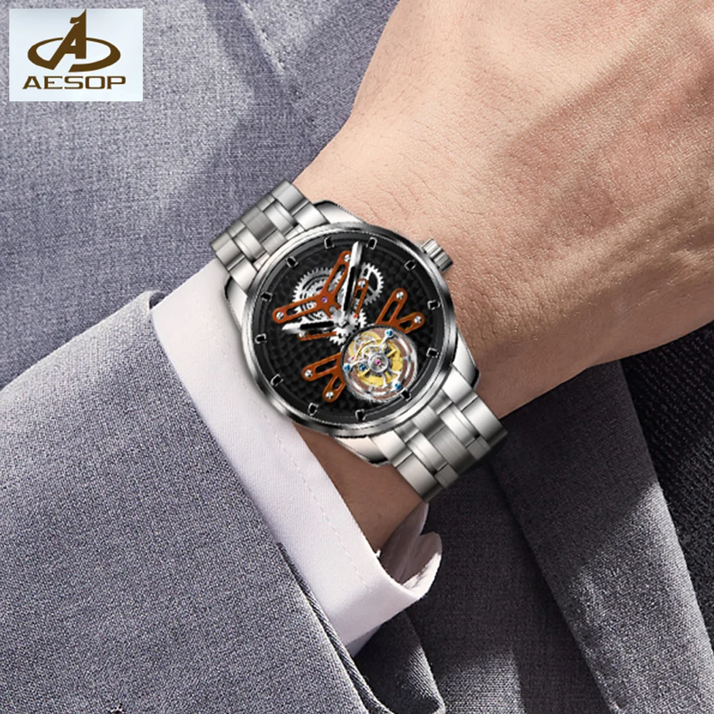 AESOP Mechanical Tourbillon Wrist Waterproof Watches for Men Wristwatch Luxury Sports Designer Timepiece Watch For Man Military