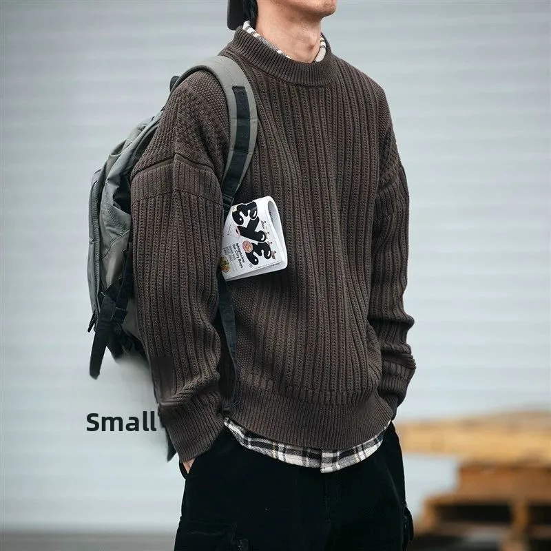 

Мужской утепленный ретро-свитер из трикотажа, повседневный, свободного кроя, с круглым вырезом, зимняя верхняя одежда, из мягкого полиэфирного волокна, комфортная посадка