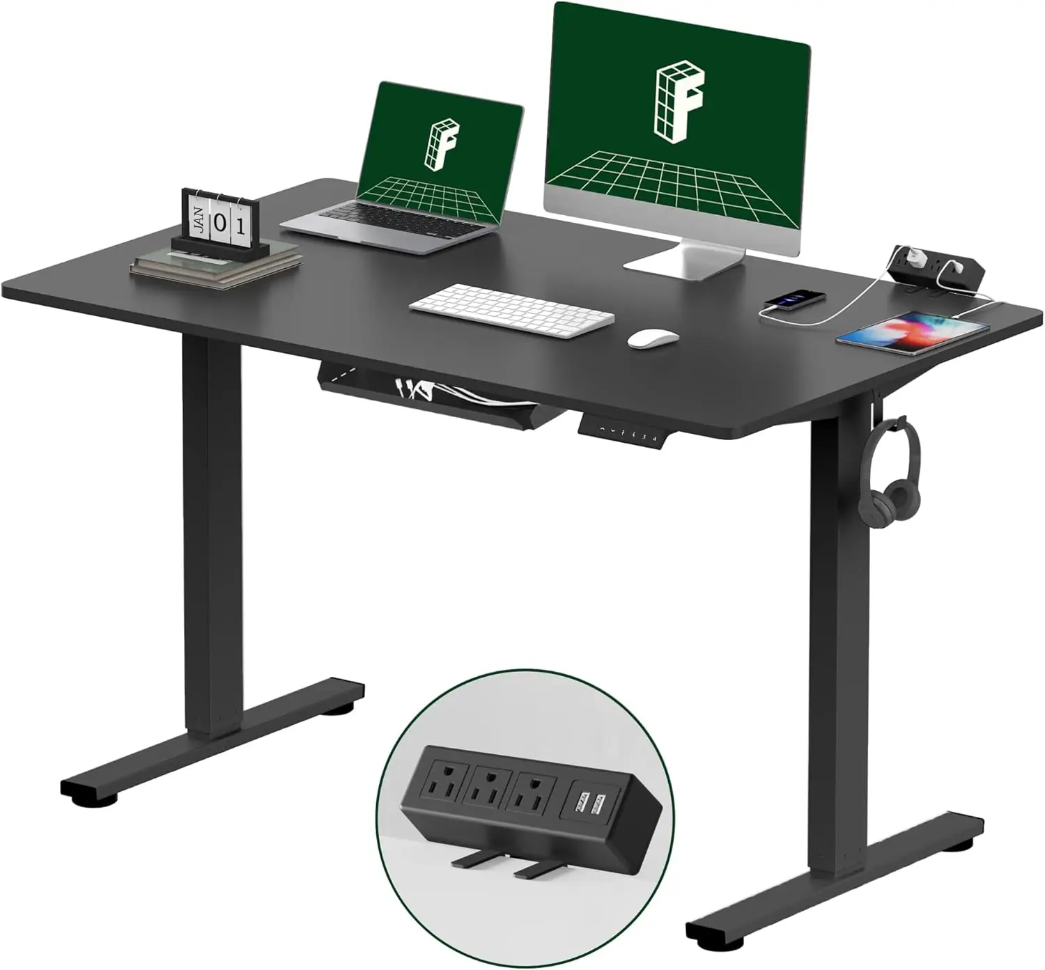 EN2 Whole-Piece Standing Desk with Clamp Power Strip 48 x 30 Electric Stand Up Height Adjustable Desk with Cable Management