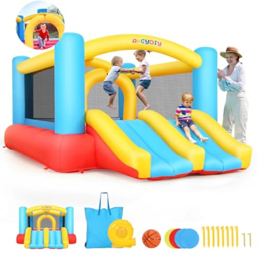 

Dual Lane Bounce House Slide Combo for 12'x8.8' Bouncy Castle for Outdoor Fun Dual Lanes Obstacle Arch Inflatable Bounce House