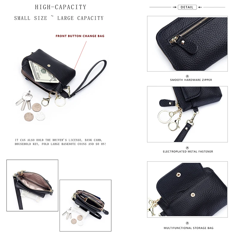 المرأة جلد طبيعي محفظة نسائية للعملات المعدنية تغيير المال مفتاح سماعات الأذن حامل بطاقة الائتمان لفتاة النساء مخلب صغير قصيرة عملة المحفظة أكياس #4