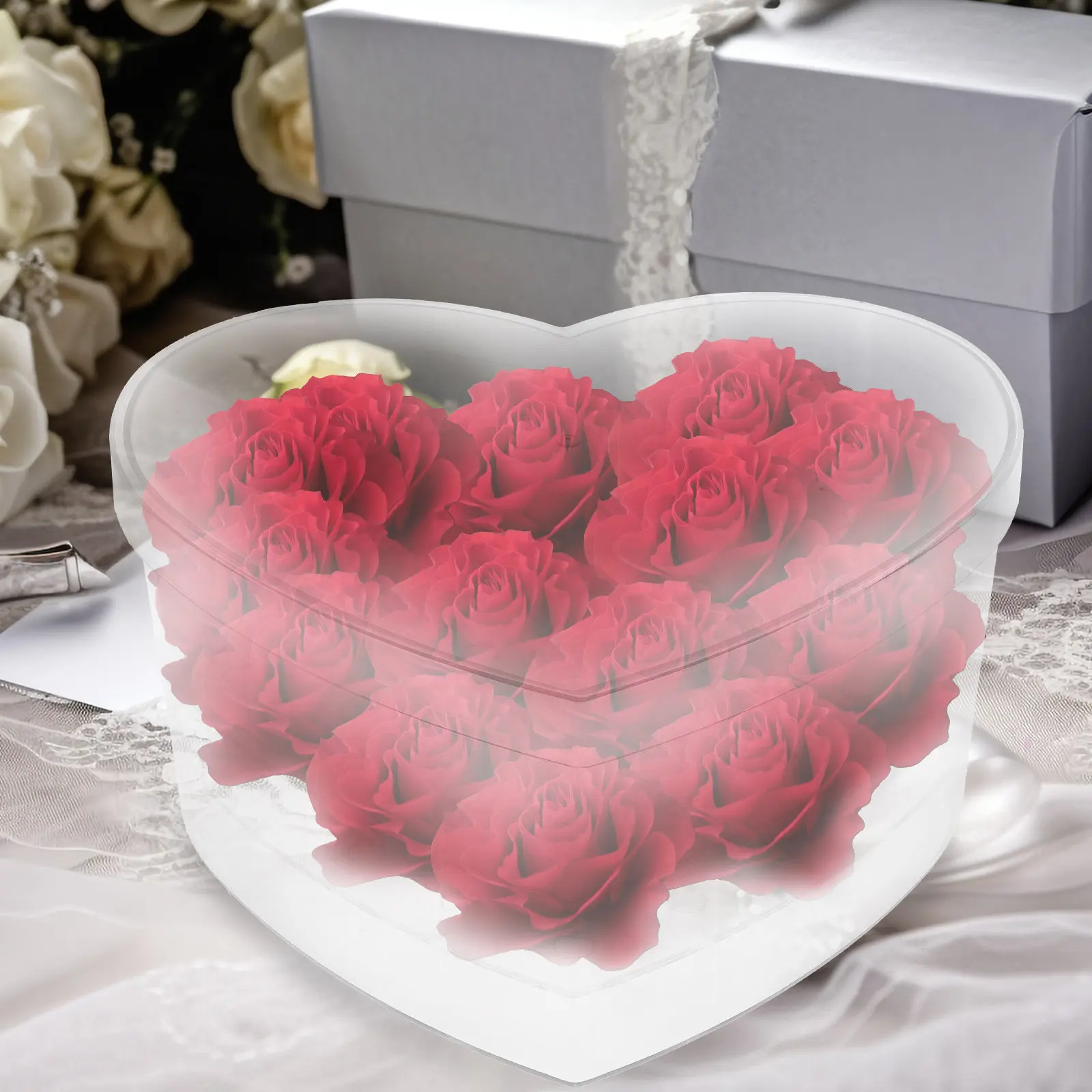 

Premium Clear Acrylic Heart Floral Display Box for Wedding Flowers Centerpiece Decoration Romantic Event Table Arrangement