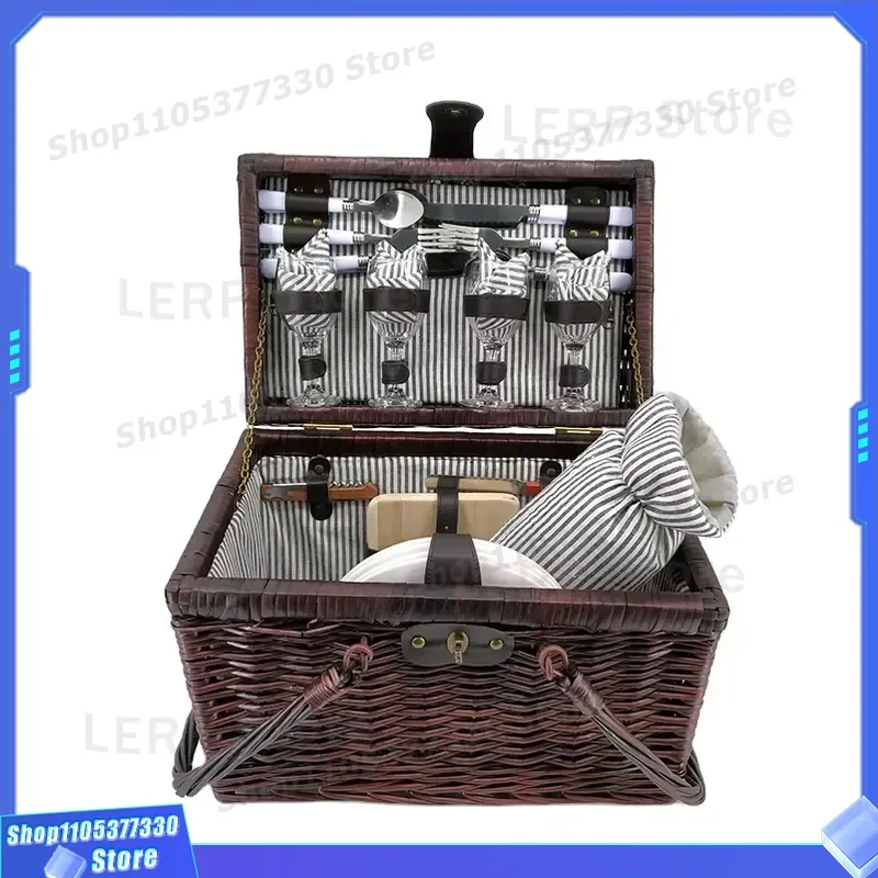 Navy Green Wicker Picnic Basket Eco Friendly Shopping Hamper Large Capacity Outdoor Travel Storage Container for Family
