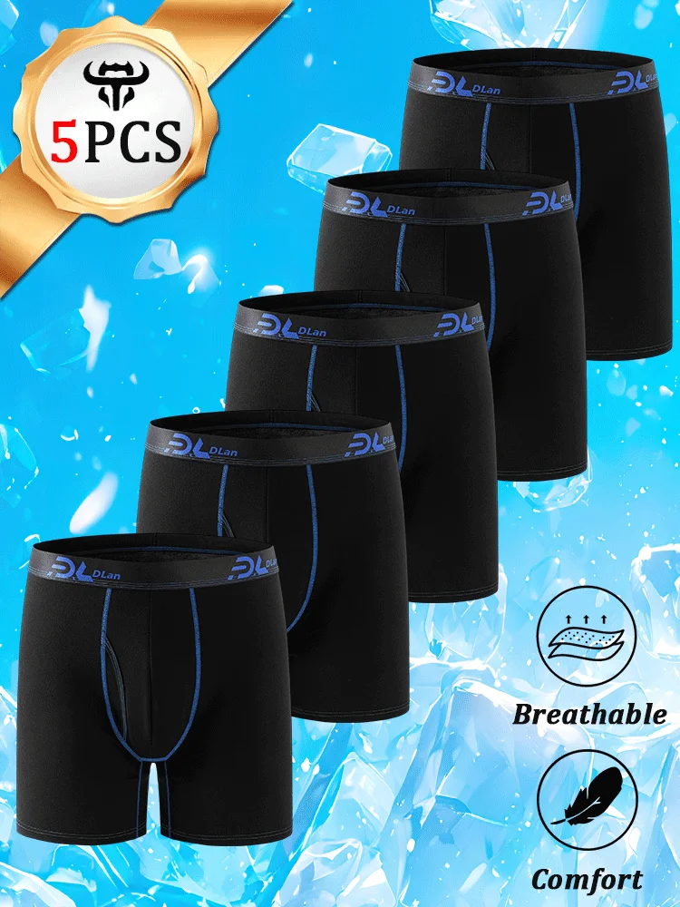 

5pcs Boxer Shorts Ice Silk Men's Underwear Summer Breathable Underpants U Convex Lingerie Breathable Sexy Panties For Men