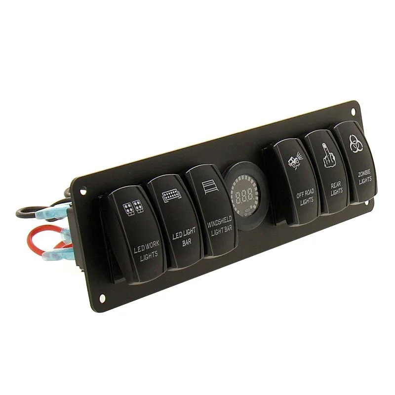 6 Gang Rocker Switch 12V SPST ON Off Switch, Boat Toggle Switch Panel 12V Blue Waterproof for Boats Cars RVs Trucks