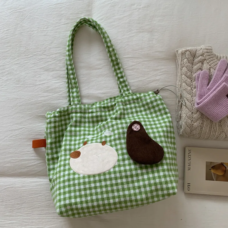 

Cute Cartoon Plaid Bag for Women2025New Large Capacity Fashionable Versatile Shoulder Bag Student Class Tote Bag