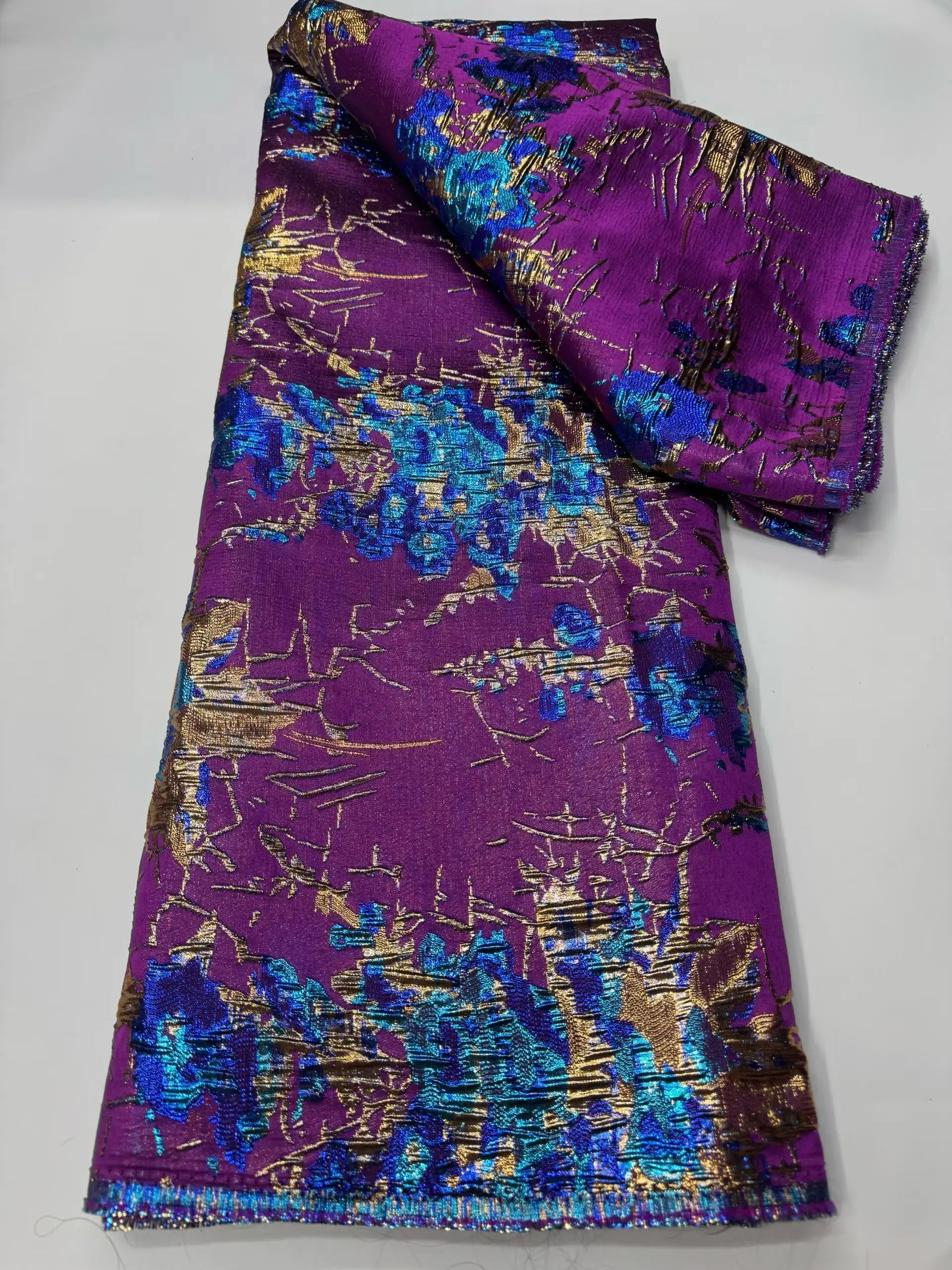 

Latest Purple African Nigeria Jacquard Brocade Lace Fabric 2026 High Quality French Jacquard Lace Fabric For Women Dress KCW2533