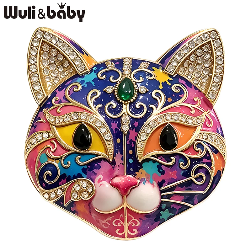 Wuli&baby Anmutige Katzenbroschen für Damen, Unisex, 6-farbig, Emaille, Strass, Katzenmotiv, Tier, Haustiere, Party-Broschen, Geschenke – Detail 5