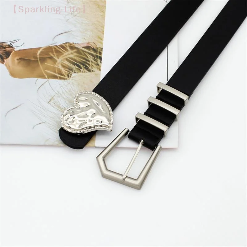 Unisex Heart Buckle Belts in Black: Simple, Stylish Decoration for Jeans Perfec Casual Outfits Fashionable Gift Option