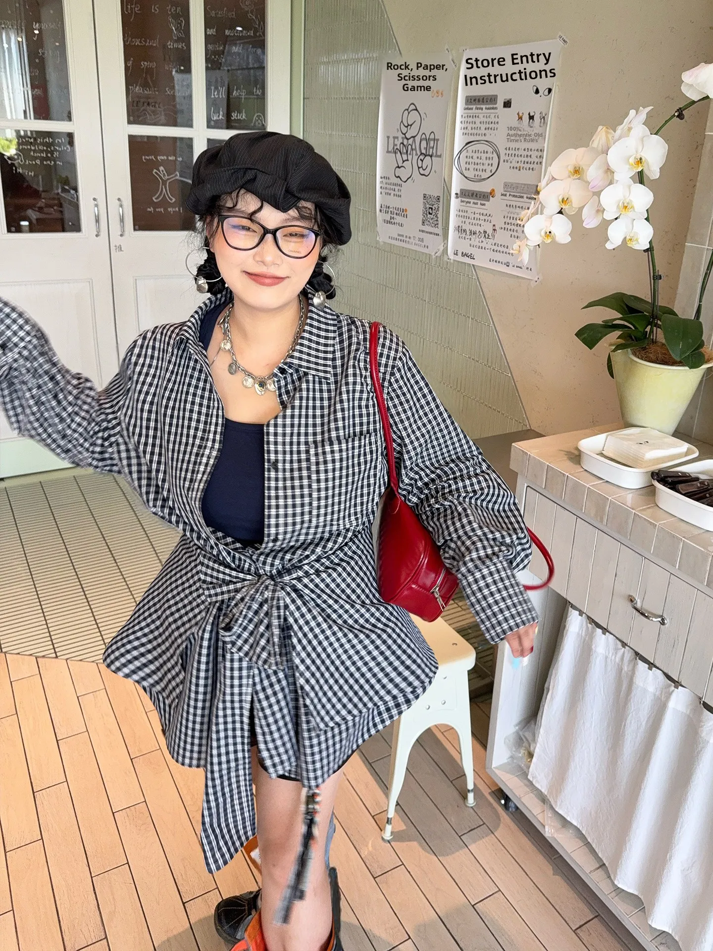 

plus Size Women's Plaid Waed Cotton irt Casual Loose Fit Autumn Collection Tummy Covering Slimming Effect Two-Piece Set