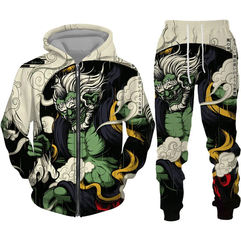 New Vintage Golf Dragon Zipper Hoodie Men Tennis Tracksuit Y2k 3D Printed Casual Sweatshirt Set Hip Hop Streetwear Clothing