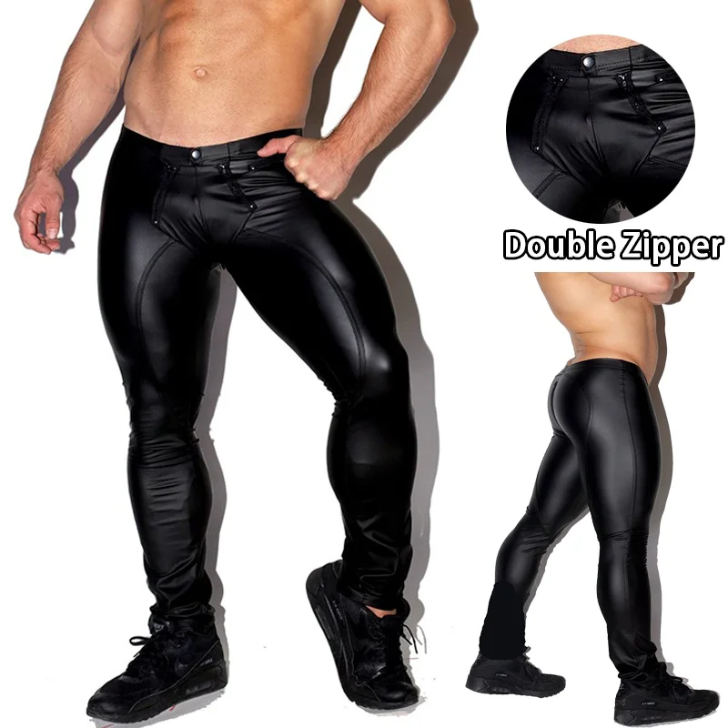 Abiti in pelle PU da uomo Sexy neri pantaloni attillati Wetlook Leggings elastici in ecopelle per uomo costumi per adulti Party Clubwear