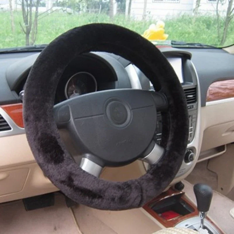 38cm Premium Soft Short Fur Car Steering Wheel Cover High-density Warm Plush Winter Steering Wheel Protector Cover Accessories