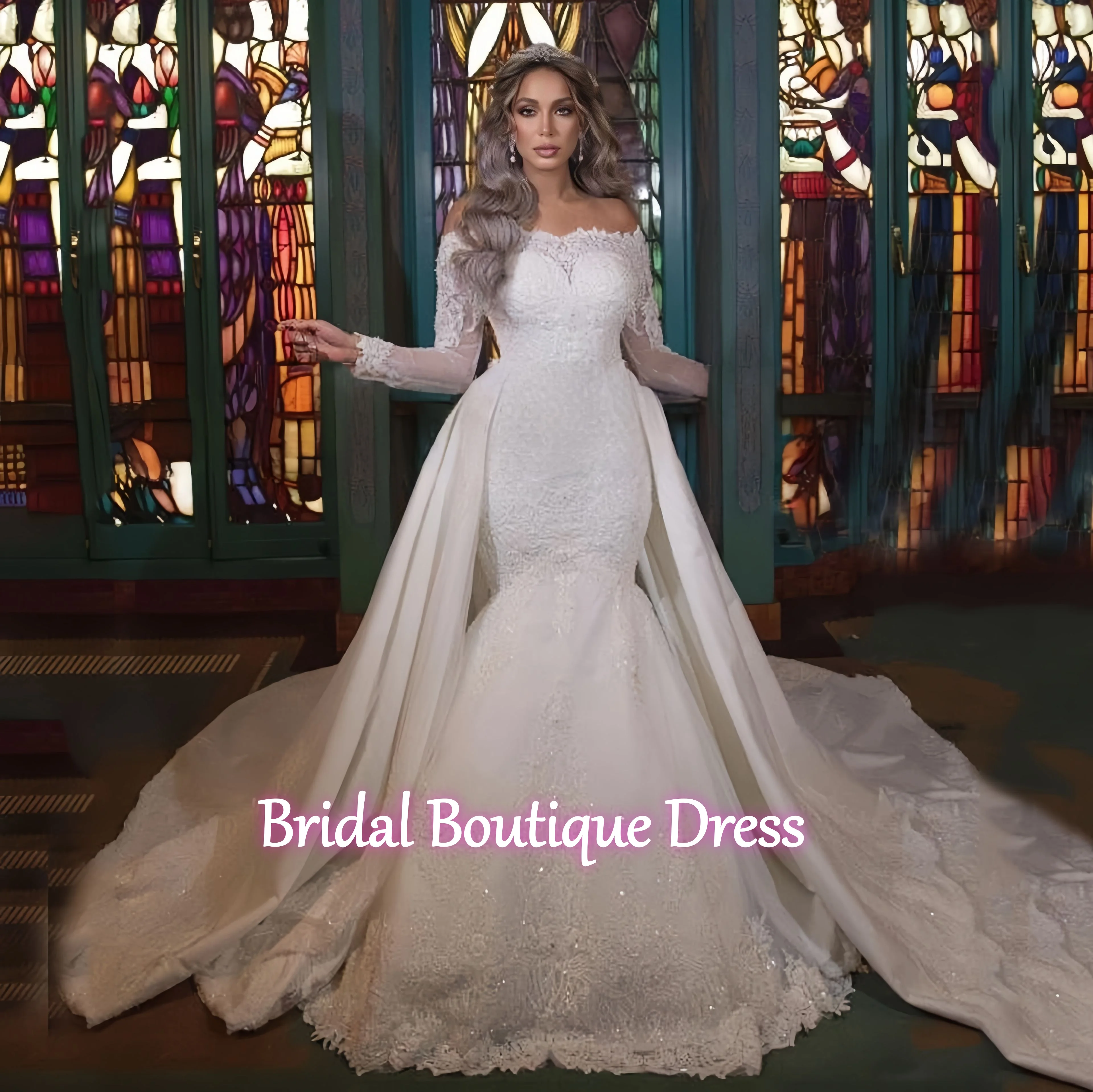 

Customized White O-Neck Lace Appliques Wedding Dress 2026 Mermaid Floor Length Detachable Sweep Train Lace Up Bridal Gown