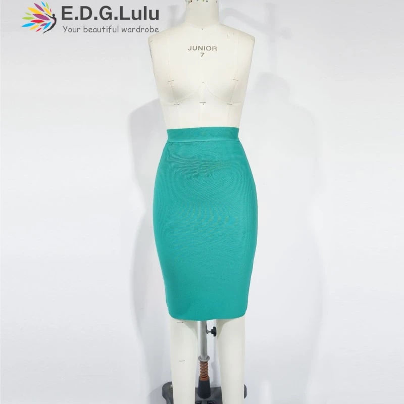 EDGLuLu ฤดูใบไม้ผลิฤดูร้อน 2025 ยืดหยุ่นถักผ้าพันคอกระโปรงดินสอสูงเอวยืด Bodycon Midi กระโปรงผู้หญิงใหม่ 0619
