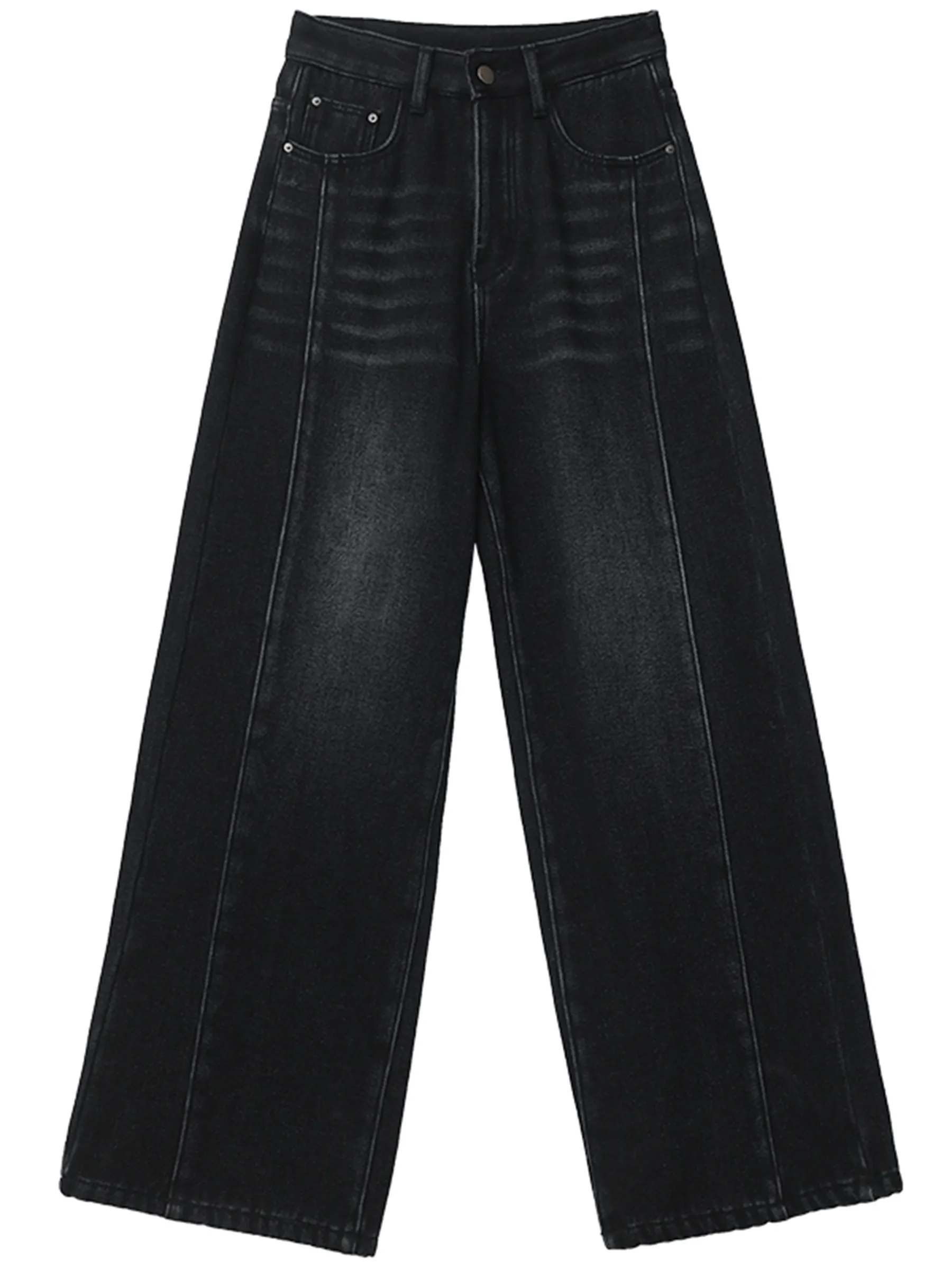 กางเกงยีนส์ผู้หญิง CHIC VEN สไตล์เรโทรลำลอง ทรงหลวม ขาตรง ผ้าเดนิมหนา ซักฟอก ขัดผิว กางเกงขายาวผู้หญิง ผ้าพลัฌ สำหรับฤดูใบไม้ร่วงและฤดูหนาว ปี 2025