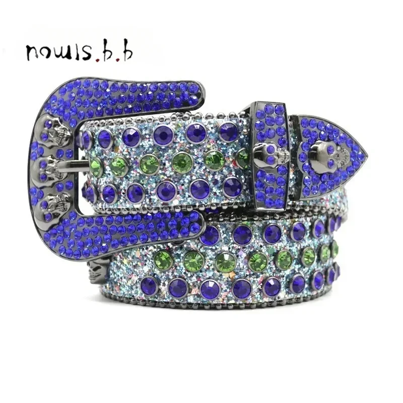 2023 Hot Rhinestone Belts Studded Skull Lether Belts for Women Luxury Designer Brand Strap For Jeans Suppliers White Black