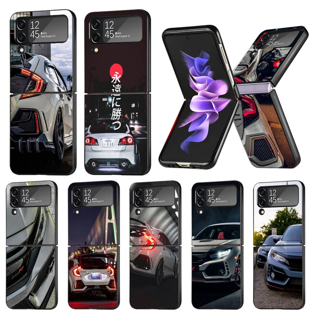 JDM Type R Civic Sport Car Phone Case For Samsung Galaxy Z Flip6 5G Flip5 Flip4 Flip3 ZFlip 6 3 4 5 Hard PC shockproof Back Cove